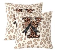 Homewish Lot de 2 Housse de Coussin 40x40 Lettre Initiale Y léopard Taie d'oreiller Nœud Guépard Tendence Moderne Housse d'oreiller Ruban Nœud Papillon Alphabet Taie Oreiller Faune Safari Africain