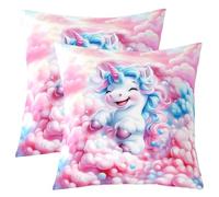 Homewish Lot de 2 Housse de Coussin 40x40 Licorne Rêveuse,Taie d'oreiller Nuage Coloré de Style Princesse,Housse d'oreiller Animal de Dessin Animé Mignon Enfants Garçons Filles Rose Kawaii Licorne