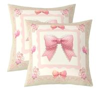 Homewish Lot de 2 Housse de Coussin 40x40 Mignon Arc Rose,Taie d'oreiller Kawaii Bowknot,Housse d'oreiller Style Princesse Rêveuse,Taie Oreiller Enfants Femmes Filles Filles Mignons Arcs Rose Floral