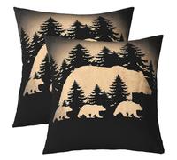 Homewish Lot de 2 Housse de Coussin 40x40 Modèle d'ours Noir, Taie d'oreiller Thème Rustique de Bois, Housse d'oreiller Retro Cabin Lodge, Taie Oreiller Chasse Au Pays