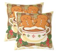 Homewish Lot de 2 Housse de Coussin 40x40 Noël, Taie d'oreiller Homme Pain D'Gingembre, Housse d'oreiller Joyeux Noël Coloré Mignon, Taie Oreiller pour Garçons Filles Adultes Ferme Hiver Plaid