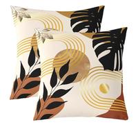 Homewish Lot de 2 Housse de Coussin 40x40 Rouge Brun Boho,Taie d'oreiller Bohémie du Milieu du Siècle,Housse d'oreiller Feuilles de Soleil Abstraites d'or Modernes,Taie Oreiller Enfants Adultes