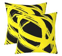 Homewish Lot de 2 Housse de Coussin 45x45 Abstract Jaune Noir,Taie d'oreiller Femmes Hommes À Rayures Géométriques,Taie Oreiller Minimalistes Graffiti Lignes Esthétiques Art Contemporain Boho Moderne