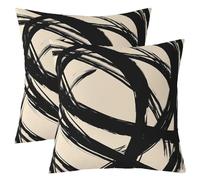 Homewish Lot de 2 Housse de Coussin 45x45 Abstract Noir Beige,Taie d'oreiller Femmes Hommes À Rayures Géométriques,Taie Oreiller Minimalistes Graffiti Lignes Esthétiques Art Contemporain Boho Moderne