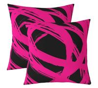 Homewish Lot de 2 Housse de Coussin 45x45 Abstract Rose Noir,Taie d'oreiller Femmes Hommes À Rayures Géométriques,Taie Oreiller Minimalistes Graffiti Lignes Esthétiques Art Contemporain Boho Moderne