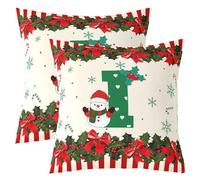 Homewish Lot de 2 Housse de Coussin 45x45 Arc de Noël Lettre I,Taie d'oreiller Holly Amour Cœurs Bowknot,Taie Oreiller Bonhomme de Neige Vert Rouge Alphabet Enfants Flocon de Neige Vert Rouge Cerise