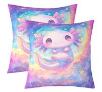 Homewish Lot de 2 Housse de Coussin 45x45 Axolotl,Taie d'oreiller Arc-en-Ciel Axolotl,Housse d'oreiller Galaxie Lune Étoilée,Taie Oreiller Animal Marin Violet 3D