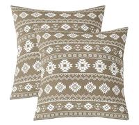 Homewish Lot de 2 Housse de Coussin 45x45 Aztèques du Sud-Ouest,Taie d'oreiller Boho Occidental,Housse d'oreiller Enfants Navajo,Taie Oreiller Modèle Tribal Géométrique Ethnique Brun
