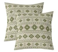 Homewish Lot de 2 Housse de Coussin 45x45 Aztèques du Sud-Ouest,Taie d'oreiller Boho Occidental,Housse d'oreiller Jeune Garçons Navajo,Taie Oreiller Modèle Tribal Géométrique Ethnique Vert