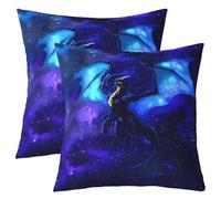 Homewish Lot de 2 Housse de Coussin 45x45 Bleu Dragon,Taie d'oreiller Mysterious Galaxy,Housse d'oreiller Enfants Adolescents Fierce Animal,Taie Oreiller 3D Animal Printed Monster Theme