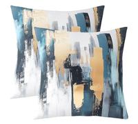 Homewish Lot de 2 Housse de Coussin 45x45 Bleu Gold Striped,Taie d'oreiller Abstract Art,Housse d'oreiller Adults Adolescents Femmes Modern Painting,Taie Oreiller Géométrique Fashion