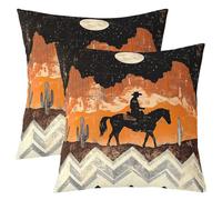 Homewish Lot de 2 Housse de Coussin 45x45 Cowboy, Taie d'oreiller Aztèque, Housse d'oreiller Orange Western Moon Cactus Desert Exotic Ethnic, Taie Oreiller Garçons Hommes Enfants