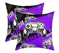 Homewish Lot de 2 Housse de Coussin 45x45 Enfant Garcon Housse d'oreiller Jeux Vidéo pour Ados, Taie d'oreiller pour Jeux, Coussin Décoratifs Console de Jeux, Décoration de Chambre, Pourpre Noir