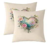 Homewish Lot de 2 Housse de Coussin 45x45 Fleur,Taie d'oreiller Papillon,Housse d'oreiller Enfants Garçons Filles Rattan Rose Feuille Papillon Floral,Taie Oreiller Teal Rose Amour Coeur Princesse