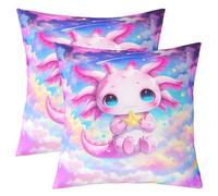 Homewish Lot de 2 Housse de Coussin 45x45 Requins Taie d'oreiller Axolotl Mignon Housse d'oreiller Requin Bleu en Dessin animé Aquarelle dessiné à la Main Taie Oreiller Ciel Spatial Coloré