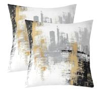 Homewish Lot de 2 Housse de Coussin 50x50 Abstract Noir Gold,Taie d'oreiller Modern Art,Housse d'oreiller Adults Adolescents Femmes Géométrique Painting,Taie Oreiller Minimalists Fashion