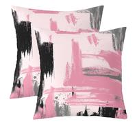 Homewish Lot de 2 Housse de Coussin 50x50 Abstract Rose et Noir,Taie d'oreiller Noir et Rose,Housse d'oreiller Enfants Filles Femmes Art Moderne Géométrique Garçons Adolescents Adultes Mode Fille