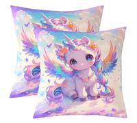 Homewish Lot de 2 Housse de Coussin 50x50 Animal Unicorne Rêveux, Taie d'oreiller Licorne Colorée de Dessin Animé, Housse d'oreiller Style Princesse, Taie Oreiller Ailes Arc-en-Ciel Romantiques