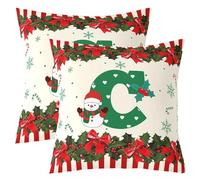 Homewish Lot de 2 Housse de Coussin 50x50 Arc de Noël Lettre C,Taie d'oreiller Bowknot Flocon de Neige,Housse d'oreiller Homme de Neige Alphabet Enfants Holly Cherry Love Hearts Bande Rouge Verte