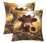 Homewish Lot de 2 Housse de Coussin 50x50 Bétail Mignon des Hautes Terres,Taie d'oreiller Tournesol Longhorn Bull,Housse d'oreiller Vache des Hautes Terres Bow Animaux de Campagne Rustique