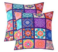 Homewish Lot de 2 Housse de Coussin 50x50 Boho,Taie d'oreiller Mandala de Damas,Housse d'oreiller Garçons Patchwork Style Bohemian,Taie Oreiller Aquarelle Florale