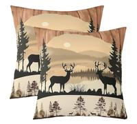 Homewish Lot de 2 Housse de Coussin 50x50 Cerf Rustique,Taie d'oreiller Cabine de Campagne de Ferme,Housse d'oreiller Chasse À Thème Forêt Animal Sauvage,Taie Oreiller Garçons Filles Pays Occidental