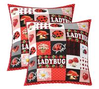 Homewish Lot de 2 Housse de Coussin 50x50 Coccinelle Mignonne Taie d'oreiller Coccinelle Insecte Animaux Housse d'oreiller Champignons Rouges Marguerite Motif Buffalo Rouge Noir Patchwork