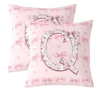 Homewish Lot de 2 Housse de Coussin 50x50 Lettre Initiale Rose Alphabet Bowknot,Taie d'oreiller Love Hearts Kawaii,Housse d'oreiller Bow Filles Enfants Fleurs,Taie Oreiller Femmes Monogrammées