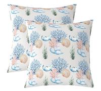 Homewish Lot de 2 Housse de Coussin 50x50 Loutre de Mer Mignonne Taie d'oreiller Algue Coquillage Océan Housse d'oreiller Corail Côtier Rose Bleu Taie Oreiller Animaux Marins