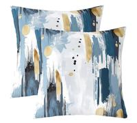 Homewish Lot de 2 Housse de Coussin 50x50 Modern Art,Taie d'oreiller Abstract Bleu Gold,Housse d'oreiller Adults Adolescents Femmes Minimalists Fashion,Taie Oreiller Géométrique Painting