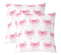 Homewish Lot de 2 Housse de Coussin 50x50 Nœud Papillon Rose Rêveur Taie d'oreiller Bows d'amour Princesse Kawaii Housse d'oreiller Décor Girly Mignon Taie Oreiller Floral Aquarelle