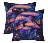 Homewish Lot de 2 Housse de Coussin 50x50 Papillon Champignons Fantastiques | Housse d'oreiller Art de Chambre d'Enfant Taie Oreiller Jungle Magique - Floral Fantastique
