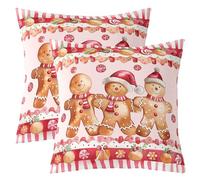 Homewish Lot de 2 Housse de Coussin 50x50 Rouge de Noël, Taie d'oreiller Pain D'Épicerie Mignon, Housse d'oreiller Homme de Pain D'Épicerie de Noël, Taie Oreiller Grue de Bonbons Festifs