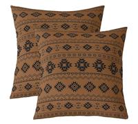 Homewish Lot de 2 Housse de Coussin 55x55 Aztèques du Sud-Ouest,Taie d'oreiller Boho Occidental,Housse d'oreiller Tween Garçons Filles Navajo,Taie Oreiller Modèle Tribal Géométrique Ethnique Brun