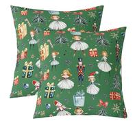 Homewish Lot de 2 Housse de Coussin 55x55 Cache-Noix de Noël,Taie d'oreiller Arbre de Noël À Cravate Rouge Flocon de Neige de Princesse de Ballet Mignon Soldat Royal Guard de Dessin Animé,Vert