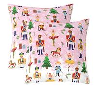 Homewish Lot de 2 Housse de Coussin 55x55 Casque-Noix,Taie d'oreiller Enfants Casque-Noix Ornaments de Noël,Housse d'oreiller Filles Princesse Ballet Mouse King,Taie Oreiller Arbre de Noël Carousel