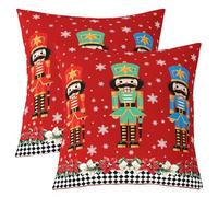 Homewish Lot de 2 Housse de Coussin 55x55 Casse-Noix,Taie d'oreiller Soldat de Noël,Housse d'oreiller Motif de Flocon de Neige d'hiver,Taie Oreiller Bonnes Vacances