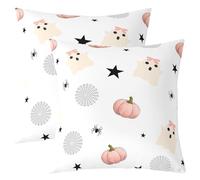 Homewish Lot de 2 Housse de Coussin 55x55 Fantôme d'halloween pour Enfants,Taie d'oreiller Citrouille Rose,Housse d'oreiller Décor d'halloween Mignon Fantôme Drôle Web D'Araignée,Taie Oreiller Étoile