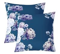 Homewish Lot de 2 Housse de Coussin 55x55 Floral,Taie d'oreiller Fleur Bleue Marine,Housse d'oreiller Enfants Adolescents Élégant Floral,Taie Oreiller Vintage Peinture À Encre Florissante