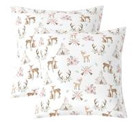 Homewish Lot de 2 Housse de Coussin 55x55 Le Cerf Sika,Taie d'oreiller Tente,Housse d'oreiller Enfants Garçons Filles Mignons Animaux Cornes Flèches Feuille Rose Peach Fleurs Elk Imprimer