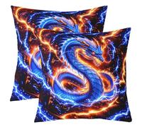 Homewish Lot de 2 Housse de Coussin 55x55 Lightning Dragon,Taie d'oreiller 3D Animal Printed Monster Theme,Housse d'oreiller Enfants Bleu Violet Starry Sky,Taie Oreiller Fierce Animal Wildlife