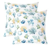 Homewish Lot de 2 Housse de Coussin 55x55 Méduse de Corail Colorée Taie d'oreiller Coquillage Conque Océan Housse d'oreiller Étoile de Mer sous-Marine Taie Oreiller Poisson-Ange Côtier