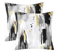 Homewish Lot de 2 Housse de Coussin 55x55 Modern Art,Taie d'oreiller Abstract Noir Gold,Housse d'oreiller Adults Adolescents Femmes Minimalists Fashion,Taie Oreiller Géométrique Painting