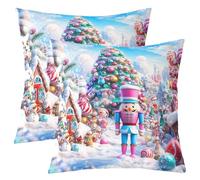 Homewish Lot de 2 Housse de Coussin 55x55 Noël Coloré,Taie d'oreiller 3D Casse-Noix de Dessin Animé,Housse d'oreiller Décor de Noël Rêveux Enfants Garçons Filles Adultes Blanc Flocon de Neige Vacances