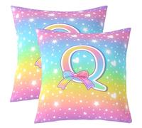 Homewish Lot de 2 Housse de Coussin 55x55 Rainbow,Taie d'oreiller Initial Letter,Housse d'oreiller pour Enfants et Adolescents Coquette Bowknot Mignon,Taie Oreiller Motif Étoiles Tie Dye Étincelant