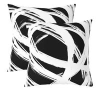 Homewish Lot de 2 Housse de Coussin 60x60 Abstract Blanc Noir,Taie d'oreiller Femmes Hommes À Rayures Géométriques,Taie Oreiller Minimalistes Graffiti Lignes Esthétiques Art Contemporain Boho Moderne