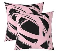Homewish Lot de 2 Housse de Coussin 60x60 Abstract Rose Noir,Taie d'oreiller Femmes Hommes À Rayures Géométriques,Taie Oreiller Minimalistes Graffiti Lignes Esthétiques Art Contemporain Boho Moderne