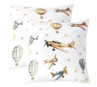 Homewish Lot de 2 Housse de Coussin 60x60 Avion À Hélice Mignon,Taie d'oreiller Avion de Dessin Animé,Housse d'oreiller Enfants Garçons Enfants FilAdultes Ballon À Air Chaud Imprimer Étoile