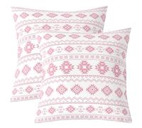 Homewish Lot de 2 Housse de Coussin 60x60 Aztèques du Sud-Ouest,Taie d'oreiller Boho Occidental,Housse d'oreiller Enfants Garçons Navajo,Taie Oreiller Modèle Tribal Géométrique Ethnique Rose