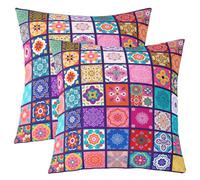 Homewish Lot de 2 Housse de Coussin 60x60 Boho,Taie d'oreiller Médaille D'Aquarelle Mandala,Housse d'oreiller Enfants Garçons Patchwork Bohemian,Taie Oreiller Damas Floral Victorien